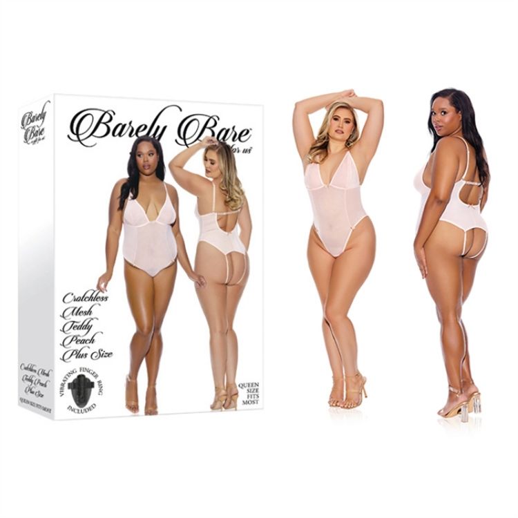 Image de Crotchless Mesh Teddy Peach - Plus Size